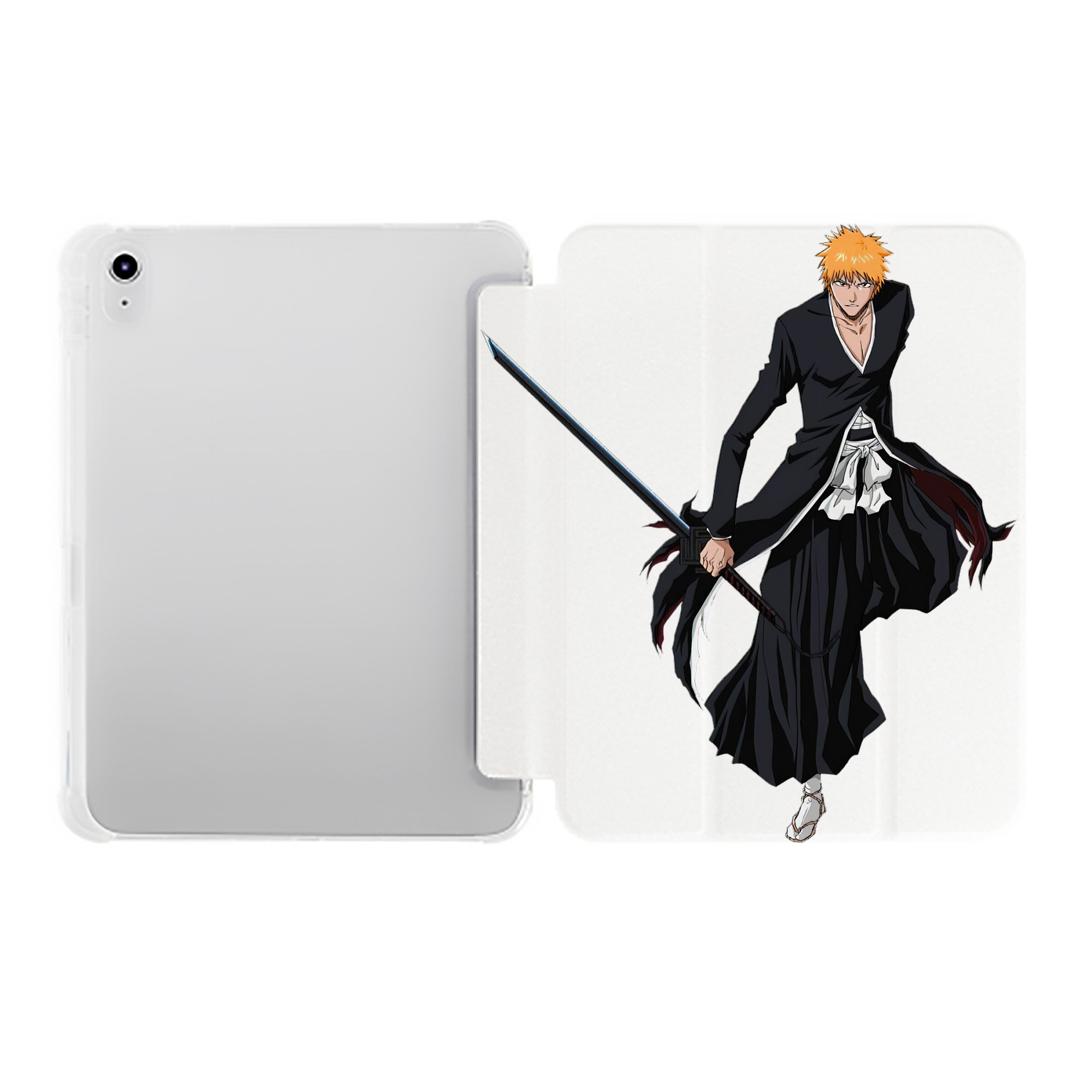 （画像用） ブリーチ 黒崎一護（くろさき いちご）BLEACH Kurosaki Ichigo IPad ケース ペン収納付き 三つ折りスタンド PUレザー×シリコン 対応機種9.5/10.5/10.9インチ